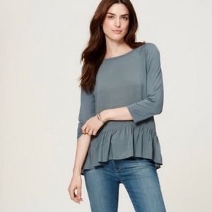 Ann Taylor Loft Seafoam Gray 3/4 Sleeve Peplum Top